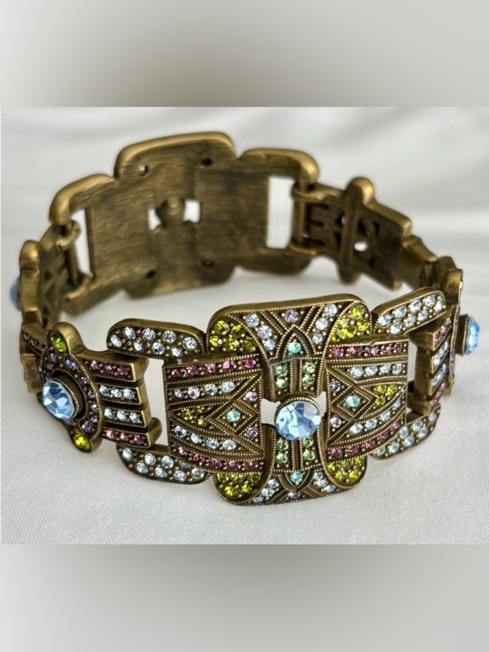 Heidi Daus Crystal Statement Bracelet Multicolor Art Deco 7.5in